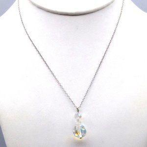 Triple Drop AB Crystal Pendant Necklace, Triple Beads on Delicate Silver Tone